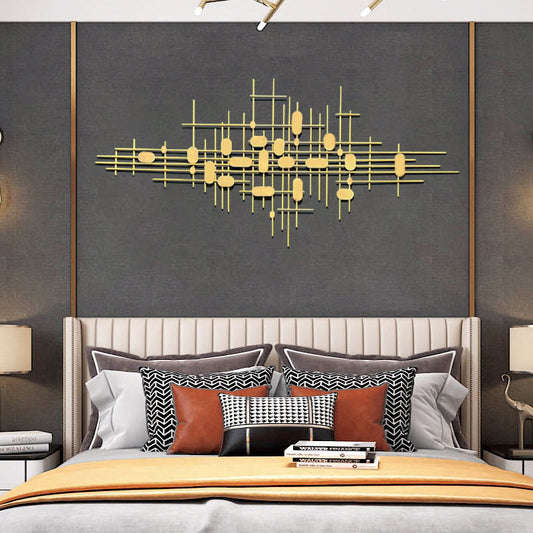 3D Geometric Modern Gold Bars And Ovals Metal Wall Decor