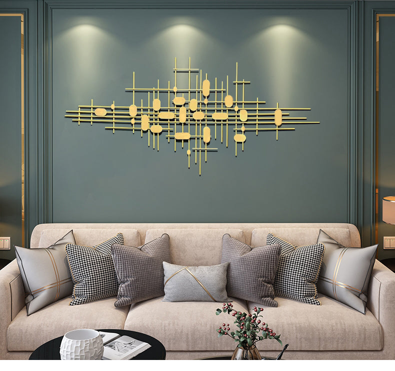 3D Geometric Modern Gold Bars And Ovals Metal Wall Decor