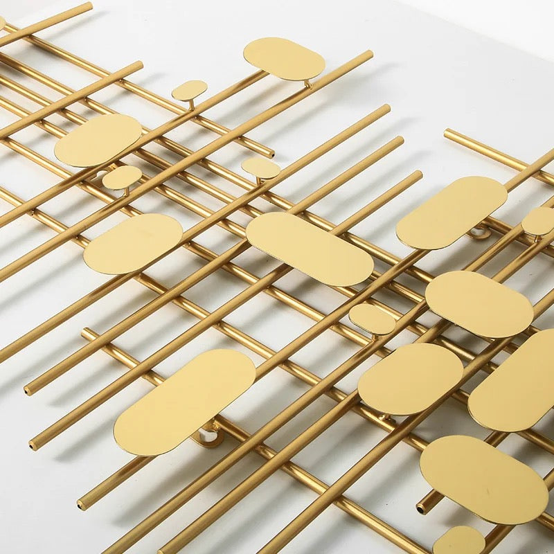 3D Geometric Modern Gold Bars And Ovals Metal Wall Decor