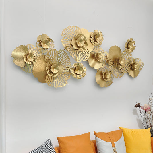 Handcrafted 3D Hollow Gold Metal Flower Wall Accent