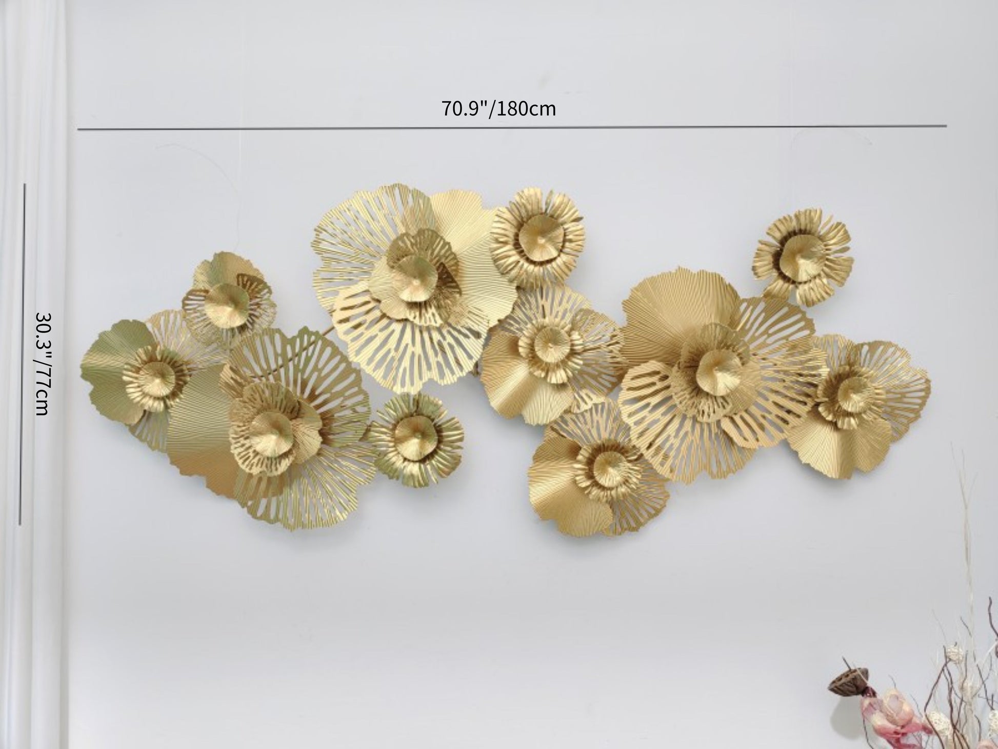 Handcrafted 3D Hollow Gold Metal Flower Wall Accent