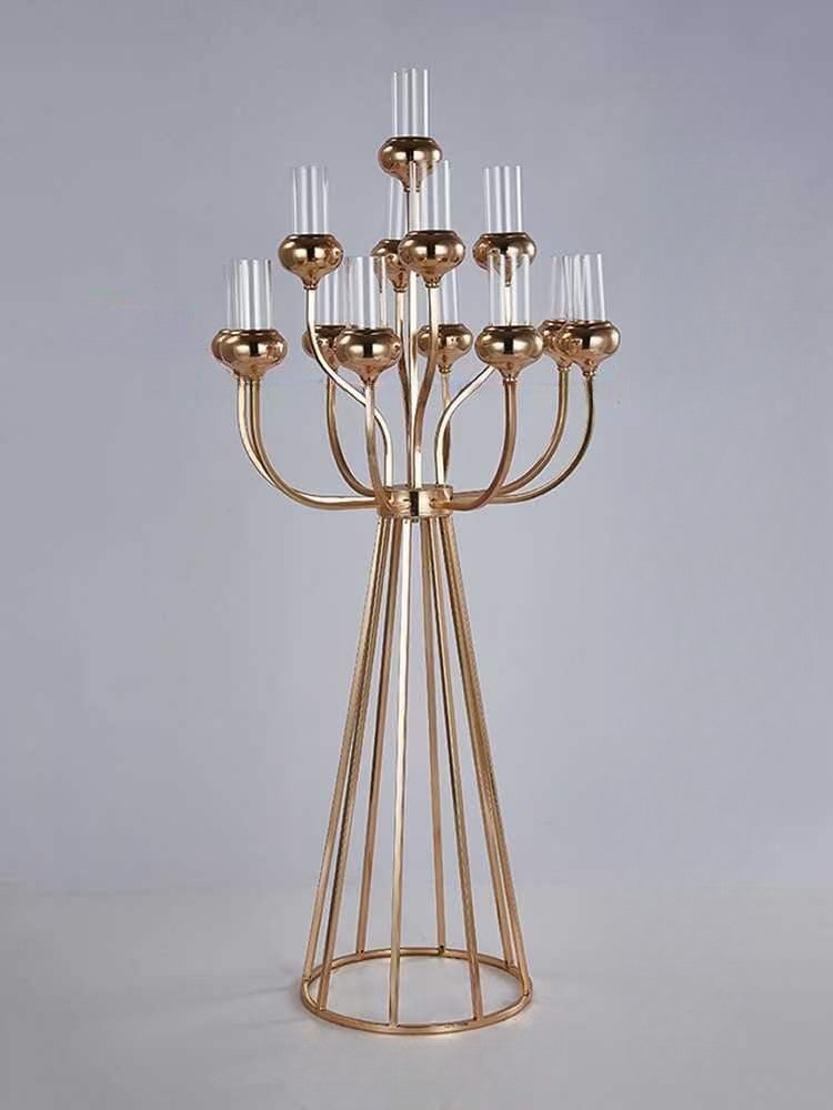 Gold Metal Cluster Candelabra Clear Crystal Shades