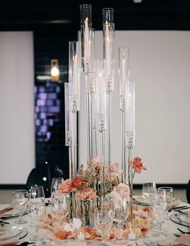 Crystal Glass Candelabra With Round Mirror Base