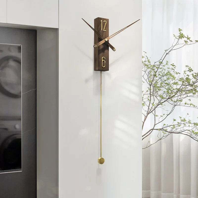 Rectangle Walnut Wood Wall Clock with Pendulum Decorative Timepiece - ArtdecoPro