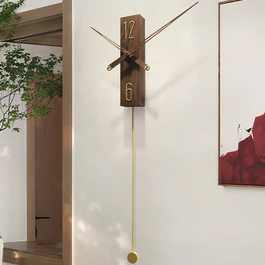 Rectangle Walnut Wood Wall Clock with Pendulum Decorative Timepiece - ArtdecoPro