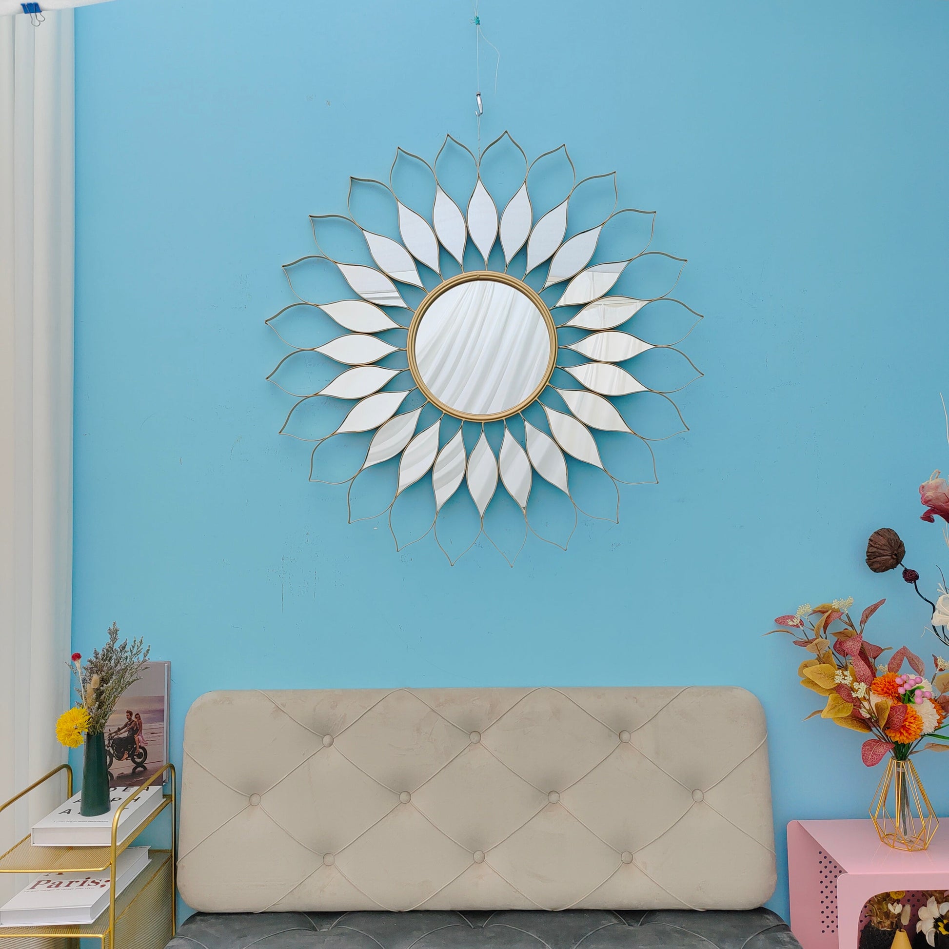 Handmade Modern Gold Sunflower Metal Wall Mirror