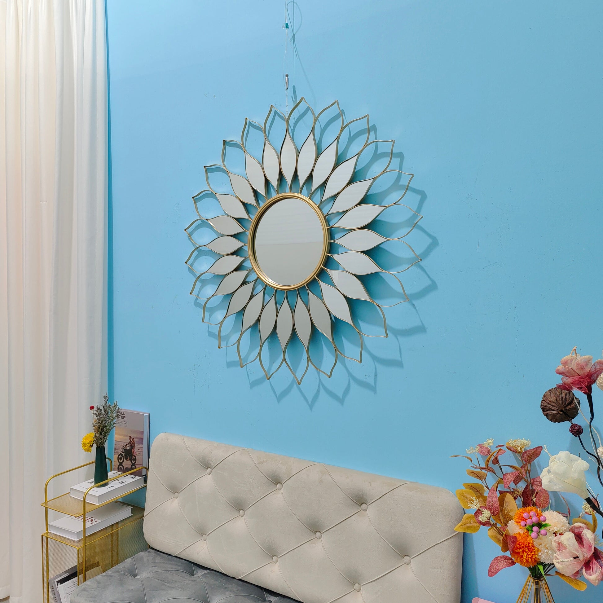 Handmade Modern Gold Sunflower Metal Wall Mirror