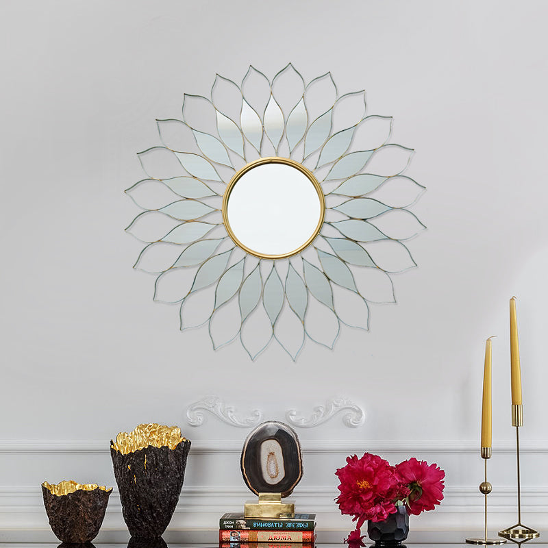 Handmade Modern Gold Sunflower Metal Wall Mirror