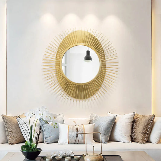 Creative Modern Sunburst Gold Metal Wall Mirror Home Decor Accent