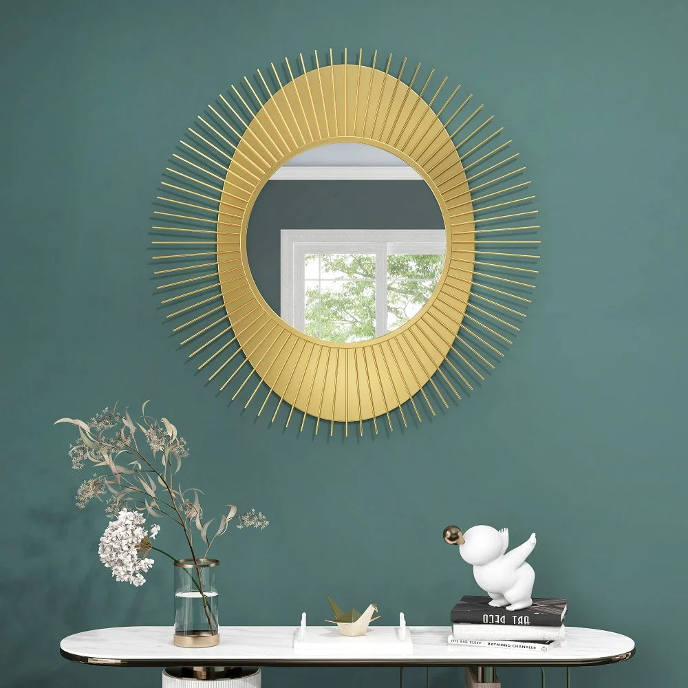 Creative Modern Sunburst Gold Metal Wall Mirror Home Decor Accent