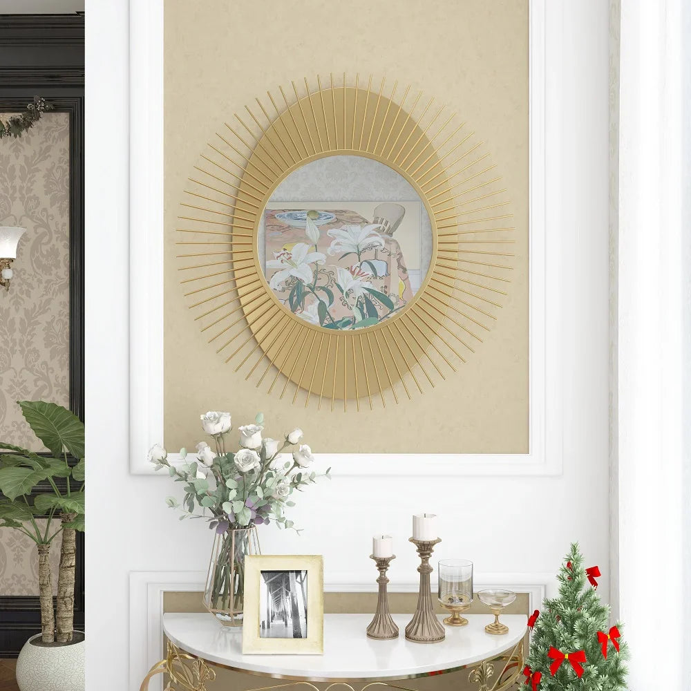 Creative Modern Sunburst Gold Metal Wall Mirror Home Decor Accent