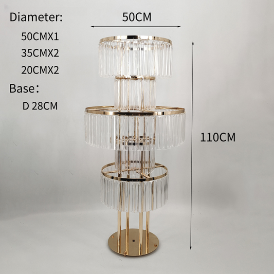 5-Tier Round Gold Flower Stand44" Tall 5 Tier Round Gold Wedding Vases Centerpieces Clear Pendant Flower Stand