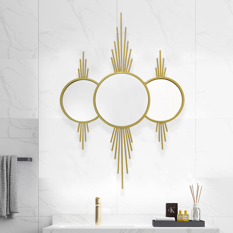 3 Pieces Overlapping Gold Round Mirror Wall Art