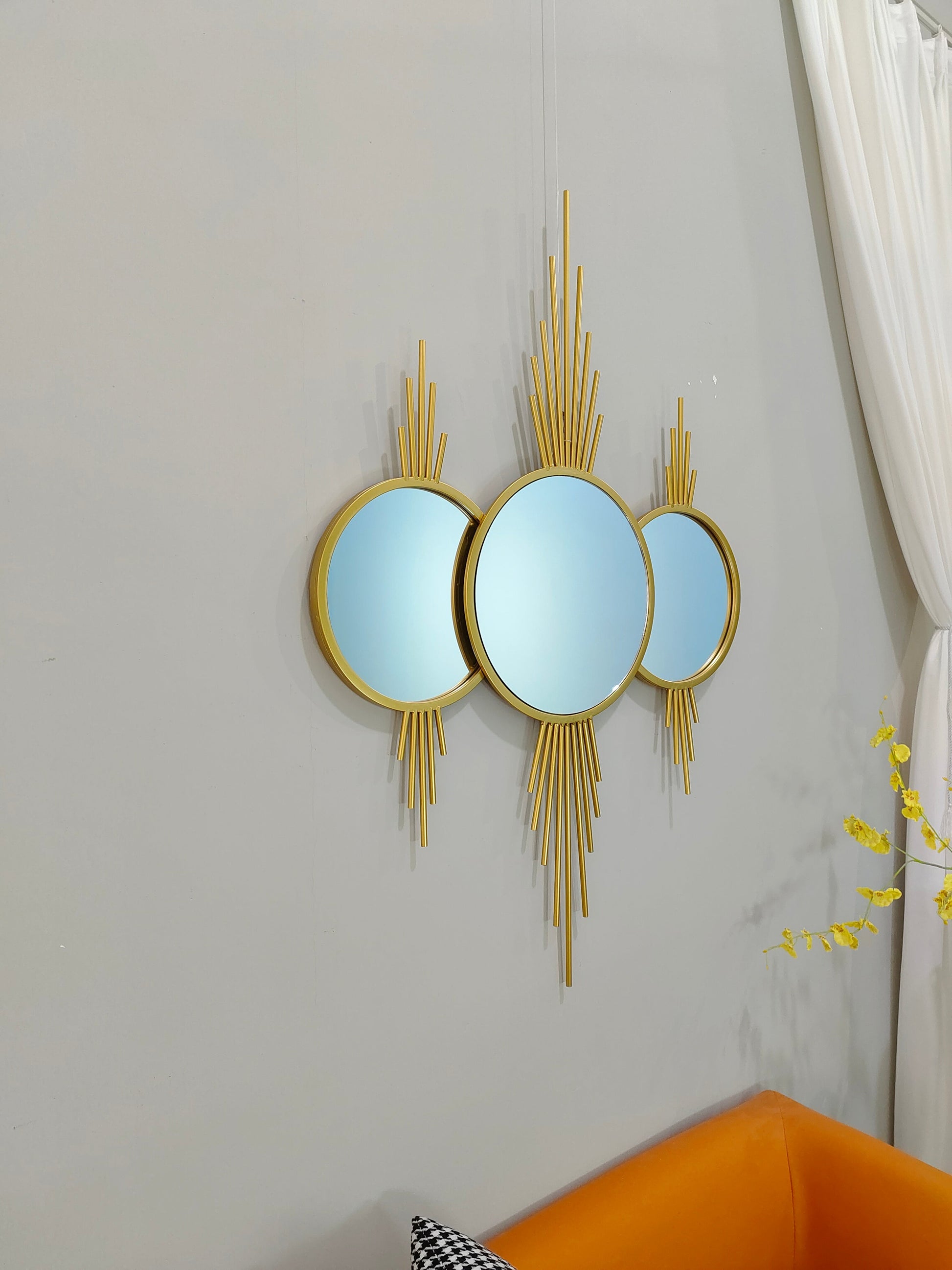 3 Pieces Overlapping Gold Round Mirror Wall Art