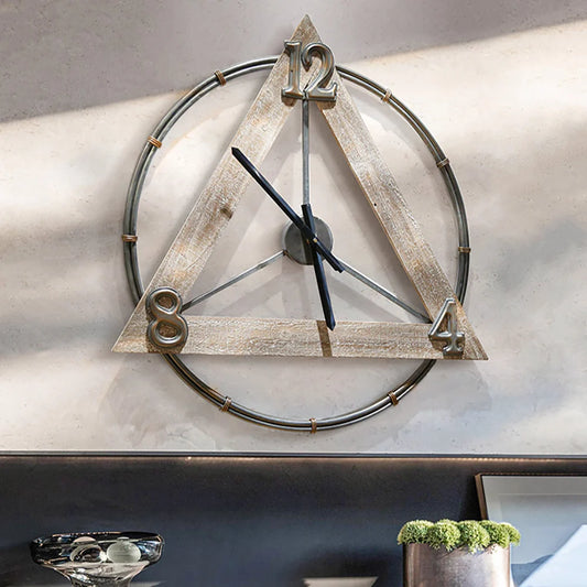 Triangle Wooden Vintage Geometric Art Wall Clock Creative Wall Decor