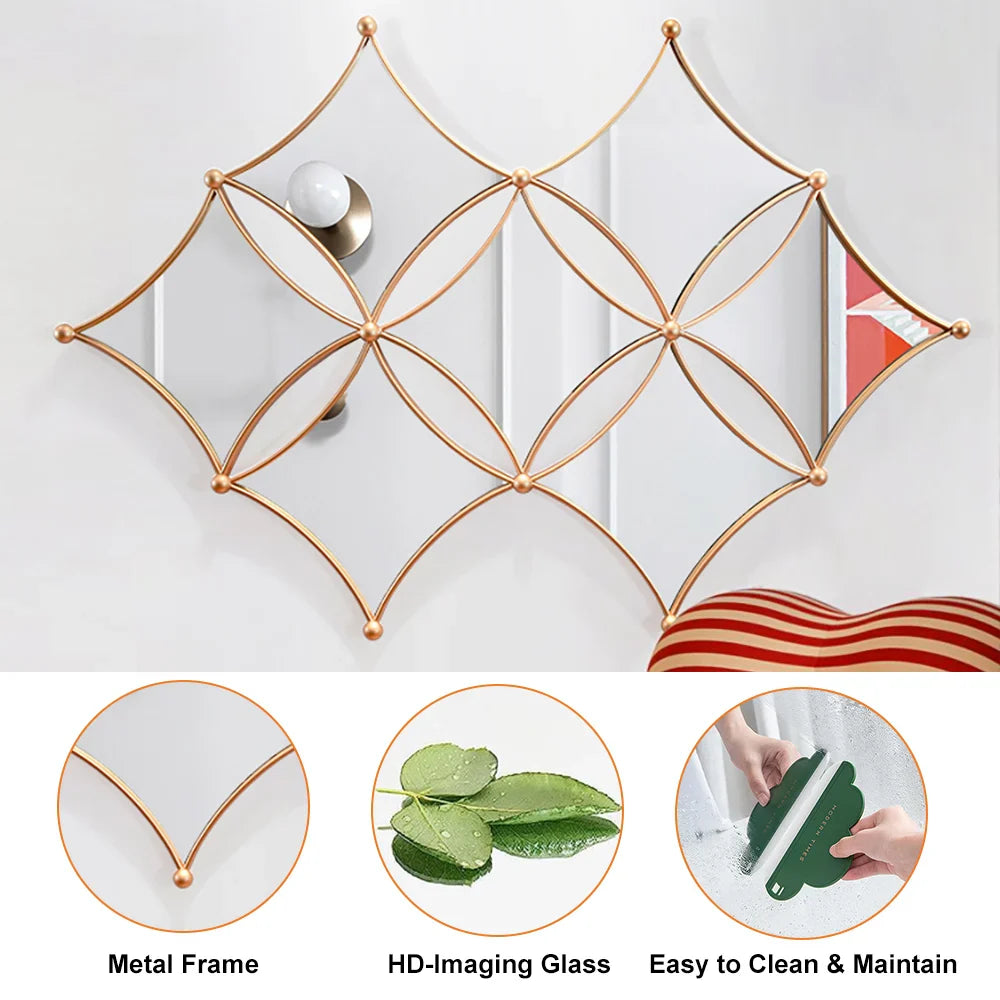 Gold Geometric Rhombus Metal Wall Mirror Home Decor Accent - ArtdecoPro