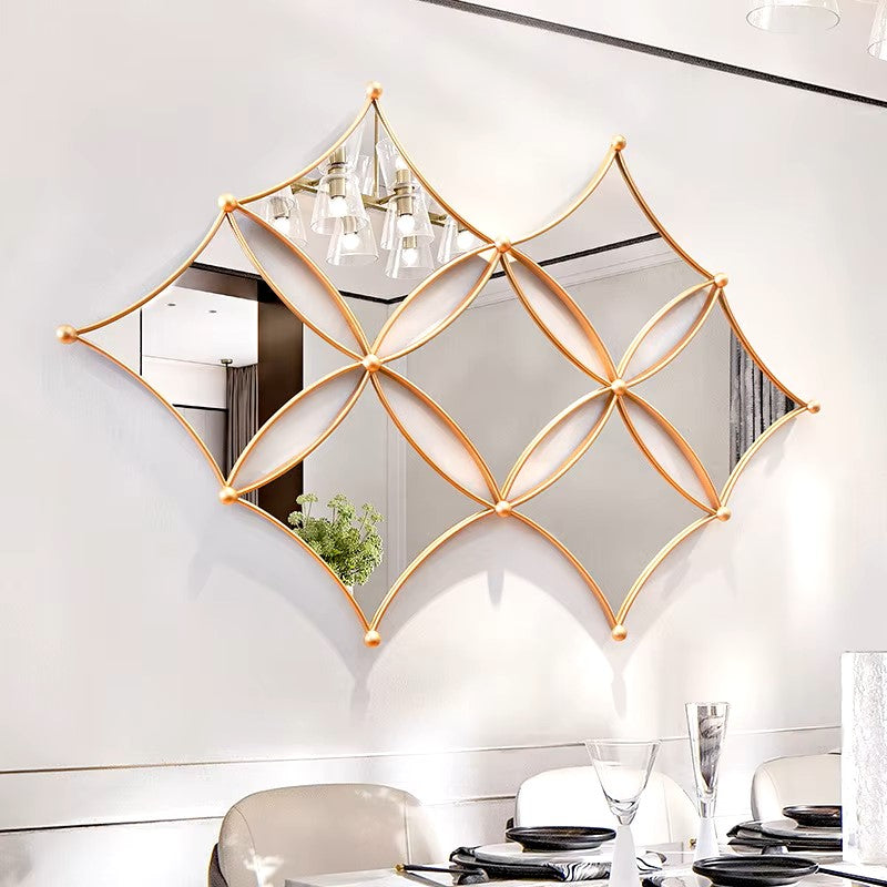 Gold Geometric Rhombus Metal Wall Mirror Home Decor Accent - ArtdecoPro