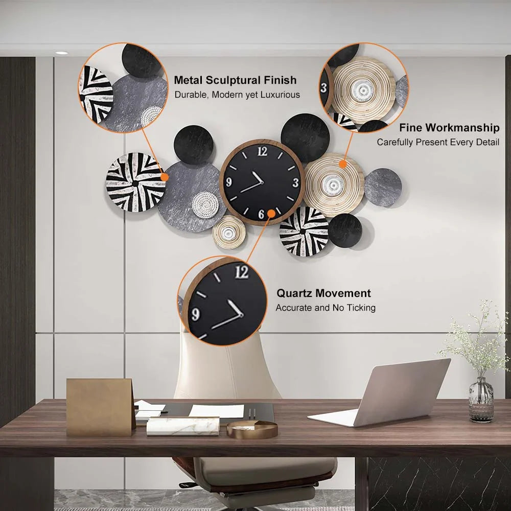 Handmade 3D Modern Geometric Multi-Circle Metal Silent Wall Clock